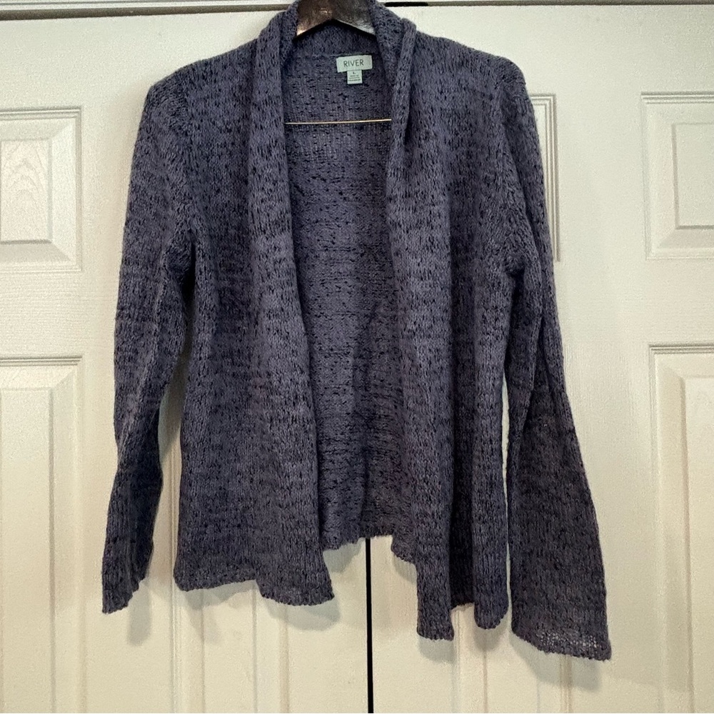 River Women's Purple & Speckled Black Long Sleeve Open Cardigan Sweater Large